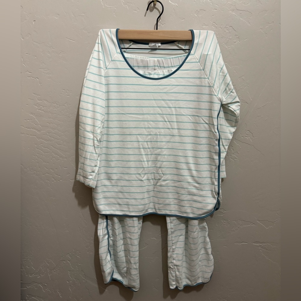 Striped White and Blue Pajama Set
